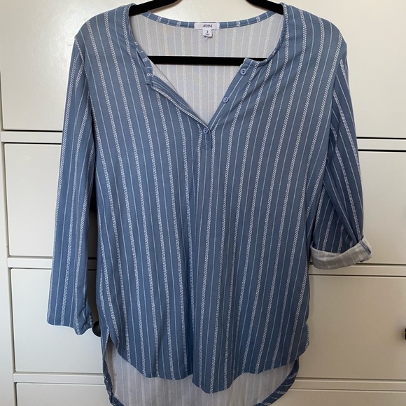 Ardene Tops - Ardene Soft Blue Stripe Button Top